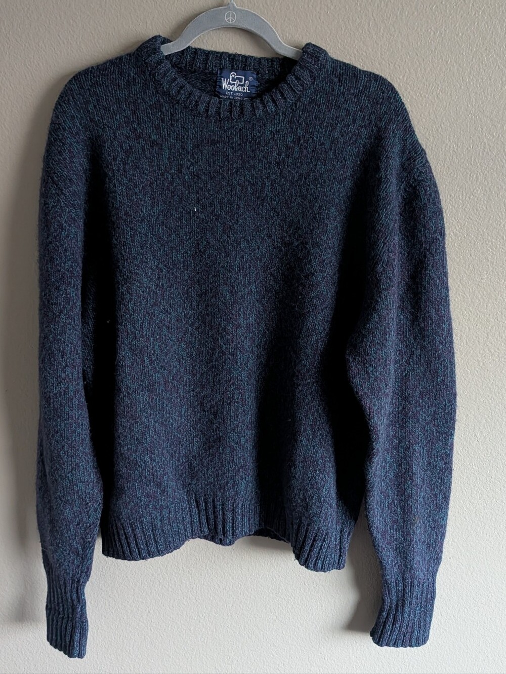 Vintage Woolrich XL Navy Teal Marled Wool Crewneck Sweater Grandpa Grunge 90s